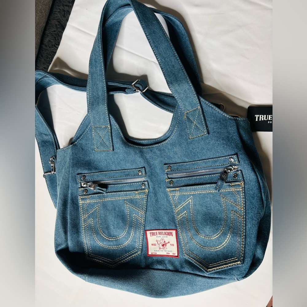 NWT | True Religion Denim Tote Bag - Light Blue with Silver Hardware